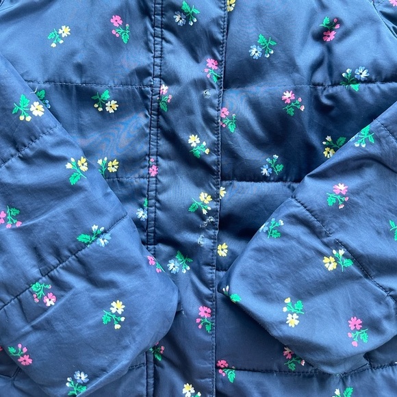 Gap Girls Navy Blue Floral Puffer Coat With  Fur Hood Size M - Picture 5 of 9